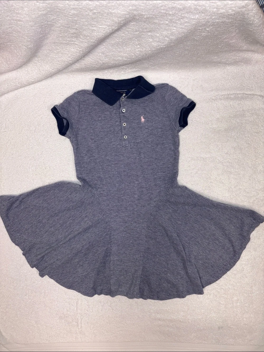 Ralph Lauren Girls Polo Skater Dress Navy with Pink Pony short sleeve 6x